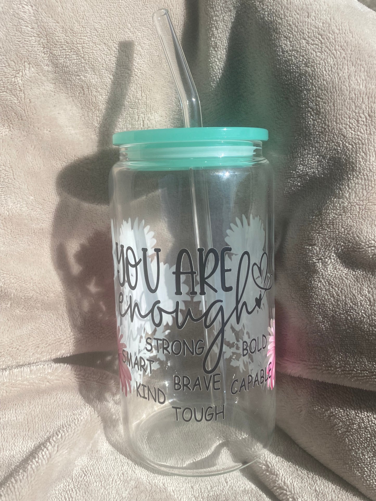Blooming Affirmations Glass Tumbler w/Straw